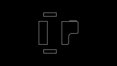 Beyaz çizgi kamera klasik film rulo kartuş simgesi siyah arkaplanda izole edildi. 35 mm 'lik film kutusu. Film şeridi fotoğrafçı ekipmanı. 4K Video hareketli grafik canlandırması.