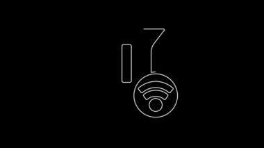 White line Smart electric kettle system icon isolated on black background. Teapot icon. Internet of things concept with wireless connection. 4K Video motion graphic animation.