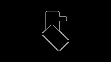 Siyah arkaplanda izole edilmiş ikonu açmak için kablosuz teknolojiye sahip beyaz çizgi dijital kapı kilidi. Kapı kolu tabelası. Güvenlik akıllı ev. 4K Video hareketli grafik canlandırması.