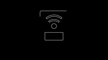White line Smart electric plug system icon isolated on black background. Internet of things concept with wireless connection. 4K Video motion graphic animation.