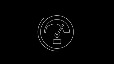 Beyaz çizgi hız göstergesi simgesi siyah arkaplanda izole edildi. 4K Video hareketli grafik canlandırması.