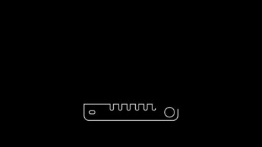 Beyaz çizgi köşe cetvel simgesi siyah arkaplanda izole edildi. Yerleşim alanı, açı cetvel, marangozluk, ölçüm aletleri, ölçek. 4K Video hareketli grafik canlandırması.