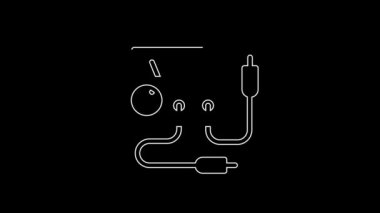 Beyaz çizgi Ampere ölçer, multimetre, voltmetre simgesi siyah arkaplanda izole edilmiş. Elektrik akımını ölçmek için araçlar. 4K Video hareketli grafik canlandırması.