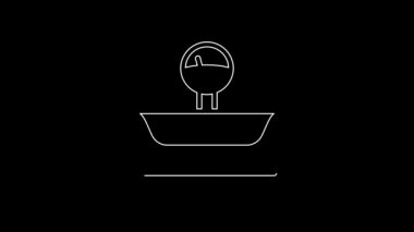 Siyah arkaplanda beyaz çizgi ölçekli simge izole edildi. Ağırlık ölçüm aletleri. 4K Video hareketli grafik canlandırması.