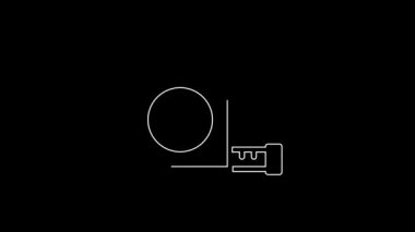 Beyaz çizgi rulet inşaat ikonu siyah arka planda izole edildi. Mezura ölçüm sembolü. 4K Video hareketli grafik canlandırması.