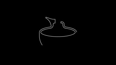 White line Washbasin icon isolated on black background. Barber washing chair with washbasin. Hair washing chair. 4K Video motion graphic animation.