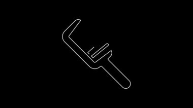 Beyaz çizgi saç fırçası simgesi siyah arkaplanda izole edildi. Taraklı saç işareti. Berber sembolü. 4K Video hareketli grafik canlandırması.