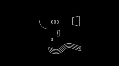 Siyah arkaplanda beyaz çizgi saç kurutma ikonu var. Saç kurutma makinesi tabelası. Saç kurutma sembolü. Sıcak hava üflüyor. 4K Video hareketli grafik canlandırması.