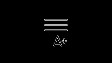 White line Exam sheet with A plus grade icon isolated on black background. Test paper, exam, or survey concept. School test or exam. 4K Video motion graphic animation.