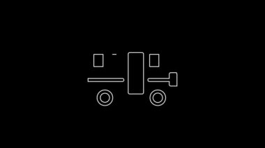 Beyaz çizgi okul servisi simgesi siyah arkaplanda izole edildi. Toplu taşıma sembolü. 4K Video hareketli grafik canlandırması.