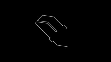 Siyah arkaplanda beyaz çizgi silici ya da kauçuk simgesi var. 4K Video hareketli grafik canlandırması.