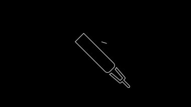 Beyaz çizgi kalem simgesi siyah arkaplanda izole edildi. 4K Video hareketli grafik canlandırması.