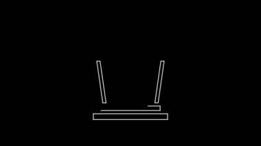Beyaz çizgi sahnesi ya da münazara kürsüsü simgesi siyah arka planda izole edilmiş. Konferans konuşma tribünü. 4K Video hareketli grafik canlandırması.