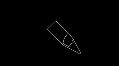 Siyah arkaplanda silgi simgesine sahip beyaz çizgi kalem. Çizim ve eğitim araçları. Okul sembolü. 4K Video hareketli grafik canlandırması.