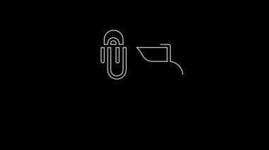 White line Document folder with paper clip icon isolated on black background. Accounting binder symbol. Bookkeeping management. 4K Video motion graphic animation.