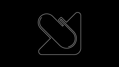 Siyah arkaplanda beyaz çizgi kağıt ataç simgesi izole edildi. 4K Video hareketli grafik canlandırması.