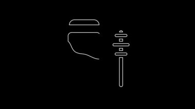 Beyaz çizgi kavanoz bal ve ballı şeker çubuğu simgesi siyah arkaplanda izole edilmiş. Yiyecek bankası. Tatlı doğal gıda sembolü. Tatlı kepçe. 4K Video hareketli grafik canlandırması.