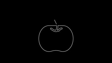 Apple 'ın beyaz çizgi simgesi siyah arkaplanda izole edildi. Fazla kilolu. Sağlıklı diyet menüsü. Fitness diyeti elması. 4K Video hareketli grafik canlandırması.