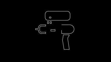White line Water gun icon isolated on black background. 4K Video motion graphic animation.