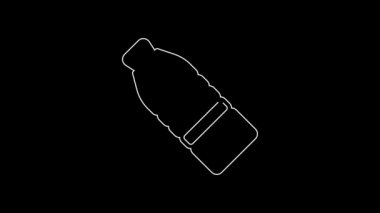 Siyah arka planda izole edilmiş beyaz çizgi üzerindeki su ikonu. Soda su içme tabelası. 4K Video hareketli grafik canlandırması.