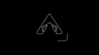 Beyaz çizgi turist çadırı simgesi siyah arka planda izole edildi. Kamp sembolü. 4K Video hareketli grafik canlandırması.