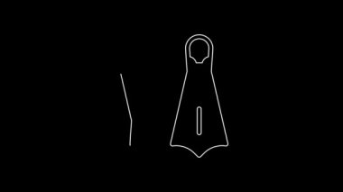 Yüzme ikonu için beyaz çizgili plastik yüzgeçler siyah arka planda izole edilmiş. Dalış ekipmanları. Olağanüstü bir spor. Spor malzemeleri. 4K Video hareketli grafik canlandırması.