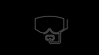 Beyaz çizgi dalış maskesi simgesi siyah arkaplanda izole edildi. Olağanüstü bir spor. Su altı ekipmanları. 4K Video hareketli grafik canlandırması.
