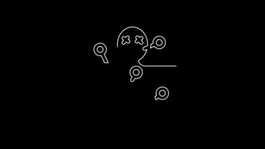 White line Voodoo doll icon isolated on black background. Happy Halloween party. 4K Video motion graphic animation.