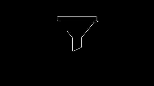 White Line Funnel Filter Icon Isolated Black Background Video Motion — Stock Video