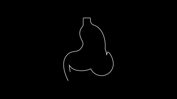 White Line Stomach Heartburn Icon Isolated Black Background Stomach Burn — Stockvideo