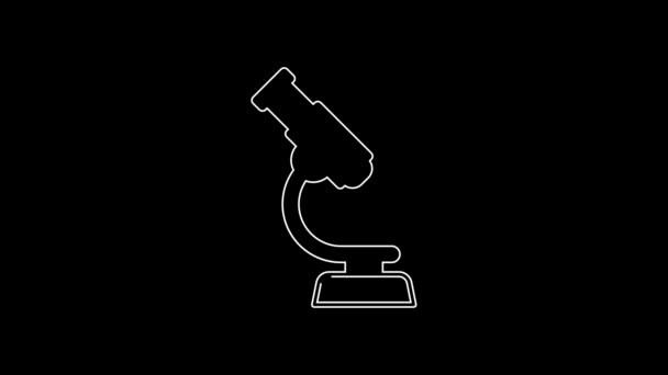Bílá Čára Ikona Mikroskopu Izolovaná Černém Pozadí Chemie Farmaceutický Nástroj — Stock video