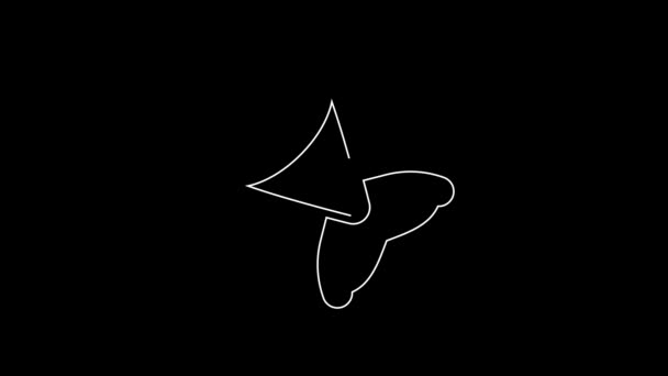 White Line Fish Tail Icon Isolated Black Background Video Motion — Video
