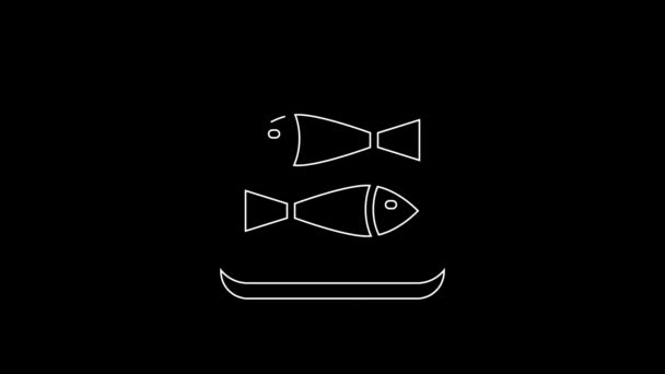 Λευκή Γραμμή Κονσερβοποιημένη Εικόνα Ψαριών Απομονωμένη Μαύρο Φόντο Γραφική Κίνηση — Αρχείο Βίντεο