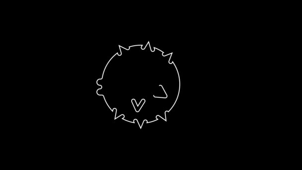 White Line Fish Hedgehog Icon Isolated Black Background Video Motion — Vídeos de Stock