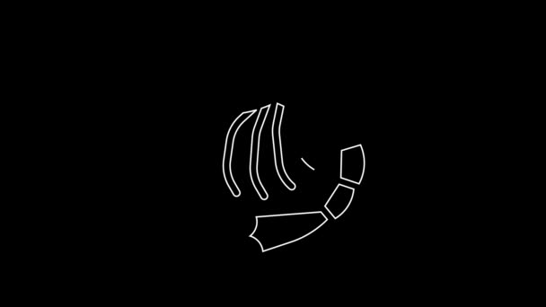 White Line Shrimp Icon Isolated Black Background Video Motion Graphic — Video