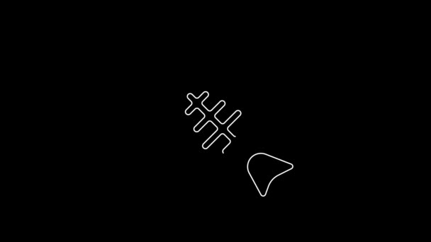 白线鱼骨骼图标孤立在黑色背景 鱼骨头的标志 4K视频运动图形动画 — 图库视频影像