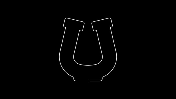 白线马蹄图标孤立在黑色背景 4K视频运动图形动画 — 图库视频影像