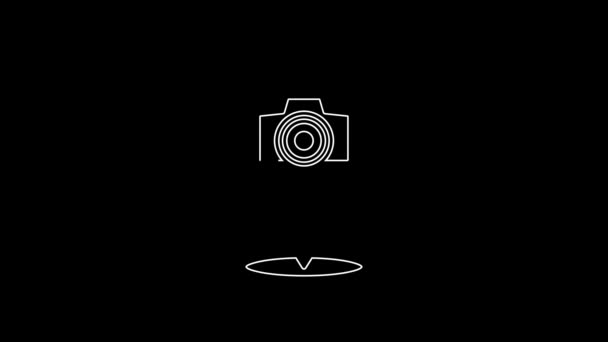 White Line Photo Camera Icon Isolated Black Background Foto Camera — Vídeo de Stock