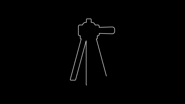 White Line Tripod Icon Isolated Black Background Video Motion Graphic — Vídeo de stock