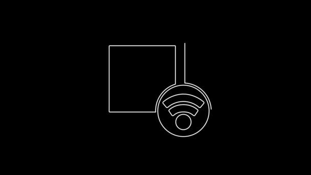 White Line Smart Electrical Outlet System Icon Isolated Black Background — Vídeos de Stock