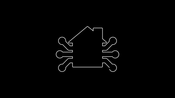 Witte Lijn Smart Home Icoon Geïsoleerd Zwarte Achtergrond Afstandsbediening Video — Stockvideo