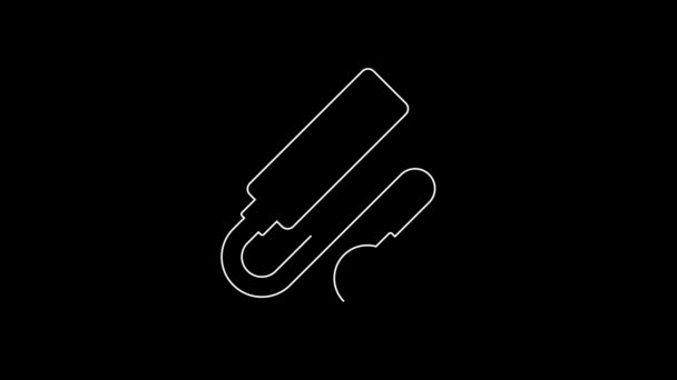 白い線黒の背景に隔離された電気延長コードアイコン 電源プラグソケット 4Kビデオモーショングラフィックアニメーション — ストック動画