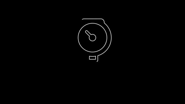 White Line Hand Scale Spring Mechanical Icon Isolated Black Background — Vídeo de Stock