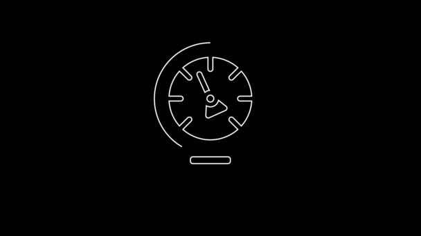 White Line Pressure Water Meter Icon Isolated Black Background Video — Stock Video