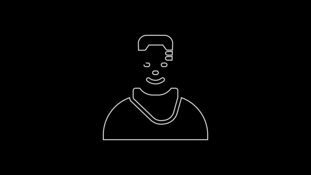 White Line Client Barbershop Icon Isolated Black Background Video Motion — Vídeo de stock