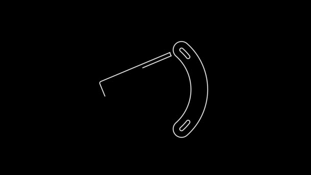 White Line Straight Razor Icon Isolated Black Background Barbershop Symbol — Stock Video