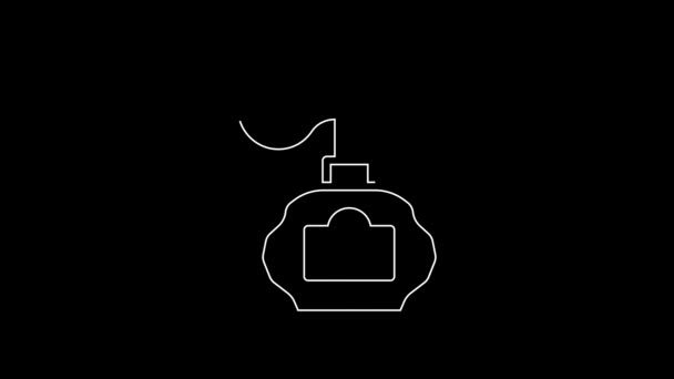 ホワイトライン黒の背景にアトマイザーアイコンでアフターシェービングボトル ケルンスプレーアイコン 男性香水瓶 4Kビデオモーショングラフィックアニメーション — ストック動画