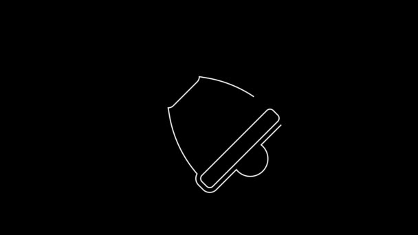 白い線黒の背景に孤立リンギングベルアイコン アラーム記号 サービスベル ハンドベル記号 通知記号 4Kビデオモーショングラフィックアニメーション — ストック動画