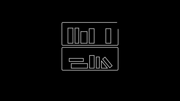 白色的书架 书图标孤立在黑色的背景上 炮弹的标志 4K视频运动图形动画 — 图库视频影像