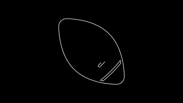 白线美式足球图标孤立在黑色背景 橄榄球的图标 团队运动游戏的象征 4K视频运动图形动画 — 图库视频影像